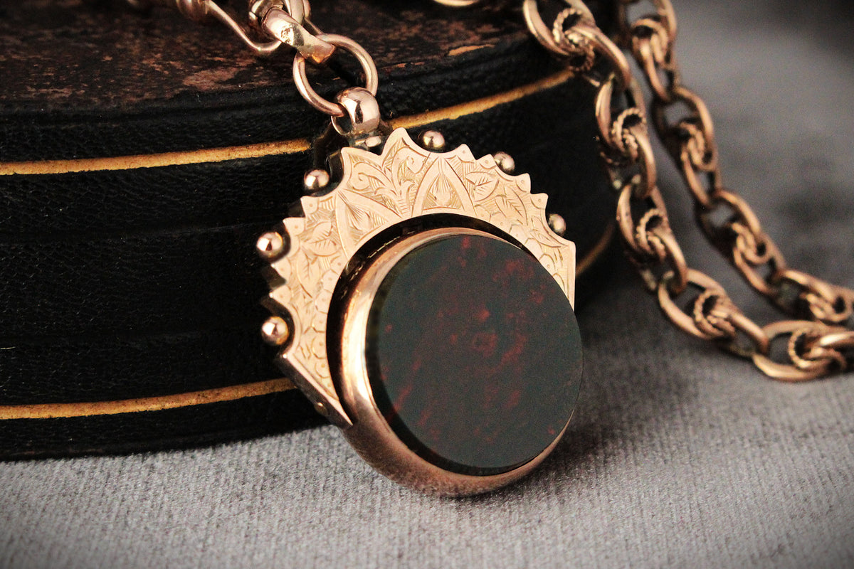 ANTIQUE VICTORIAN DOUBLE SIDED FOB SWIVEL PENDANT 9ct GOLD