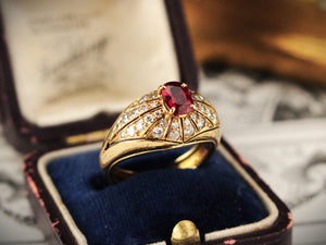 RETRO RUBY & DIAMOND RING 18ct YELLOW GOLD