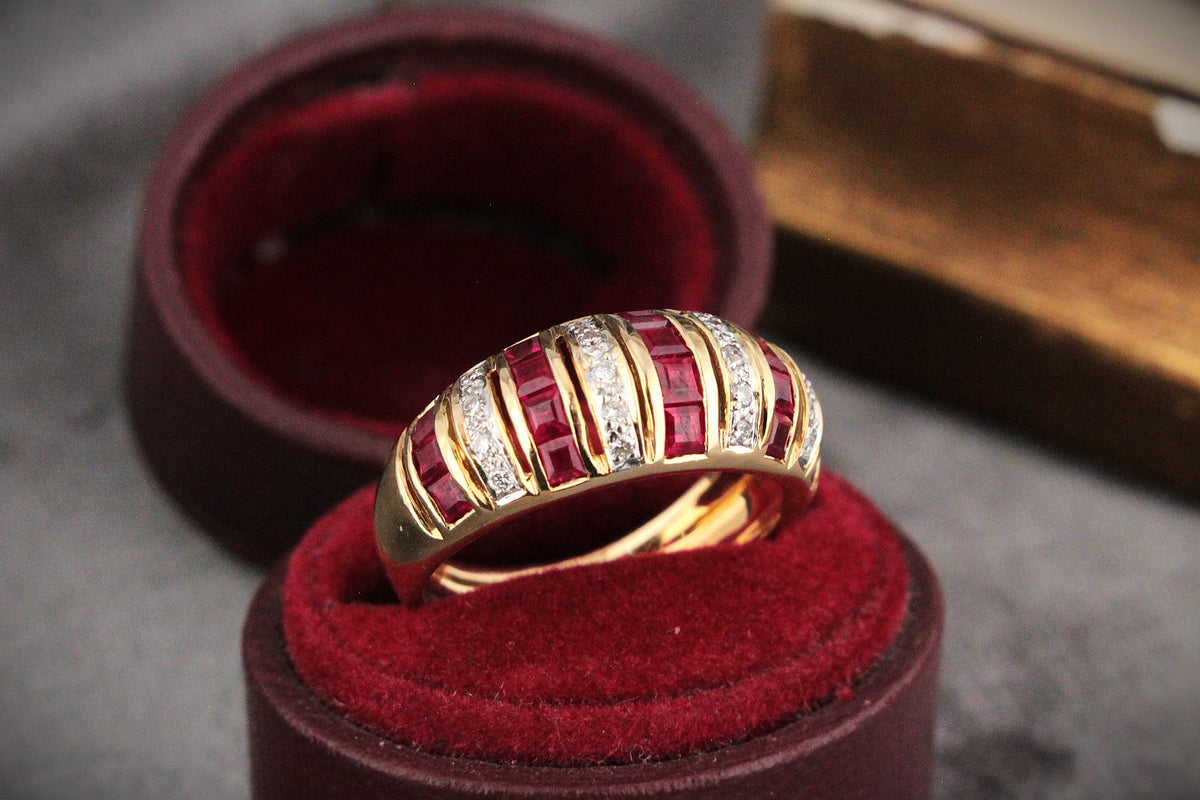 RUBY &amp; DIAMOND DOME RING 18ct GOLD