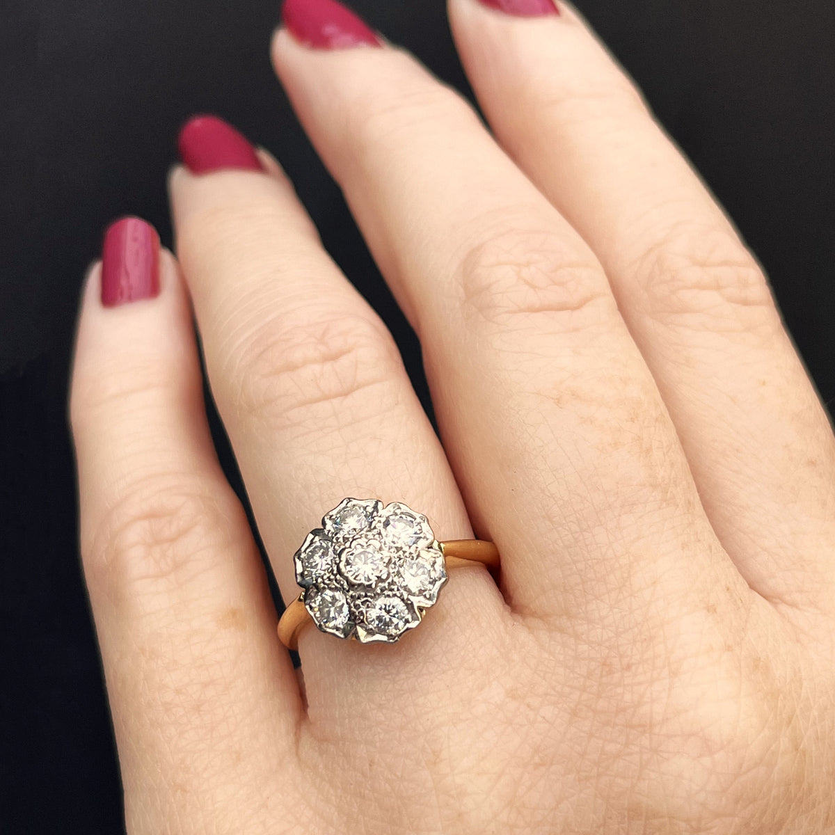 LATE DECO c1930 1ct DIAMOND DAISY CLUSTER RING 18ct GOLD