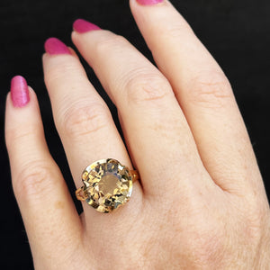 VINTAGE MID-CENTURY SMOKY QUARTZ COCKTAIL RING 9ct GOLD