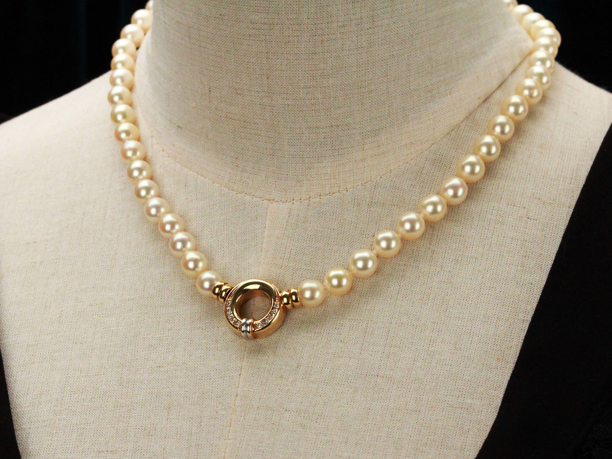 VINTAGE PEARL &amp; DIAMOND NECKLACE 18ct GOLD