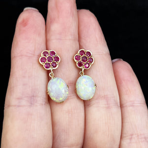 BESPOKE RUBY & OPAL EARRINGS 9ct GOLD