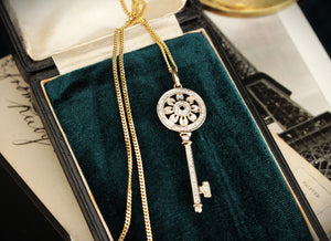 RETRO ESTATE DIAMOND KEY PENDANT 9ct YELLOW GOLD