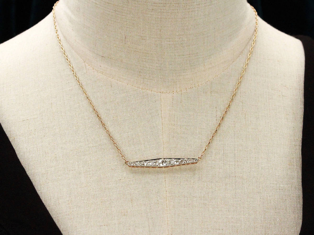 ANTIQUE EDWARDIAN 1.27ct DIAMOND BAR PENDANT SILVER &amp; 9ct GOLD