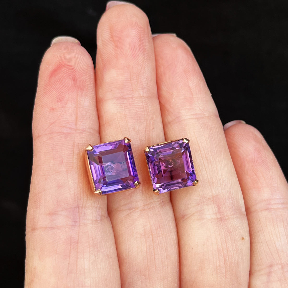 VINTAGE AMETHYST EARRINGS 9ct ROSE GOLD