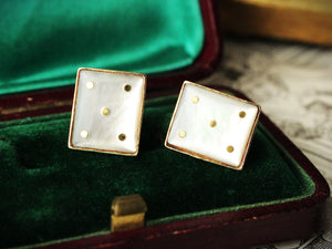 VINTAGE MOTHER OF PEARL LUCKY FIVE EARRINGS 9ct GOLD