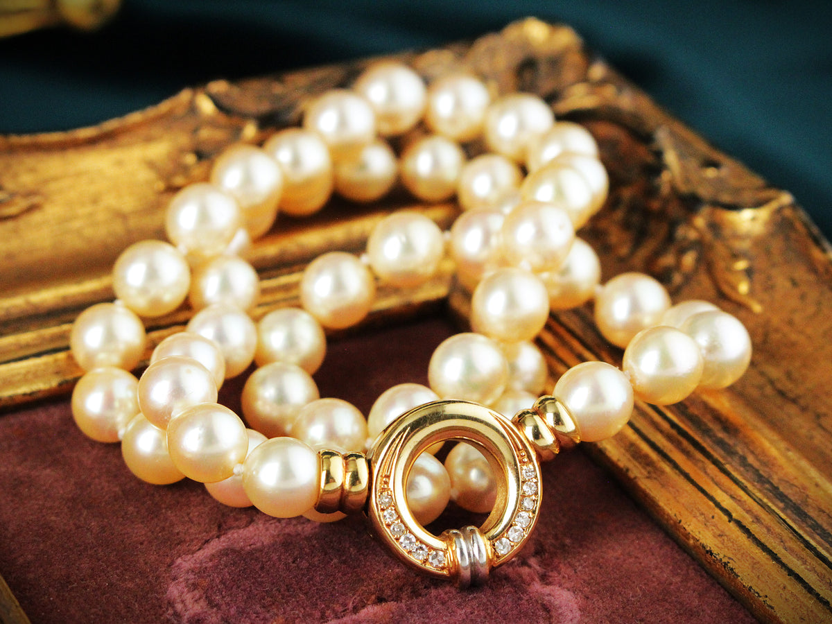 VINTAGE PEARL &amp; DIAMOND NECKLACE 18ct GOLD