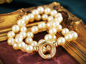 VINTAGE PEARL & DIAMOND NECKLACE 18ct GOLD