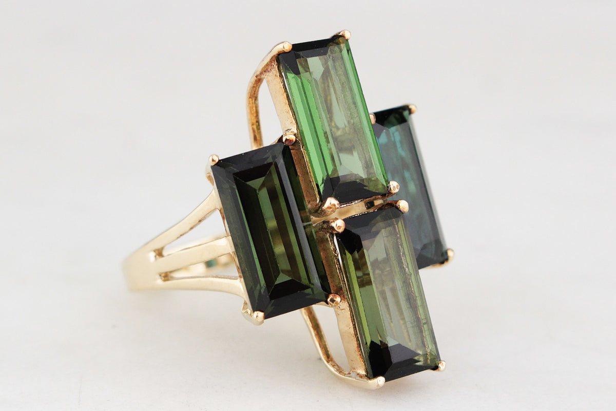 RETRO 8.40ct TOURMALINE COCKTAIL RING 9ct GOLD