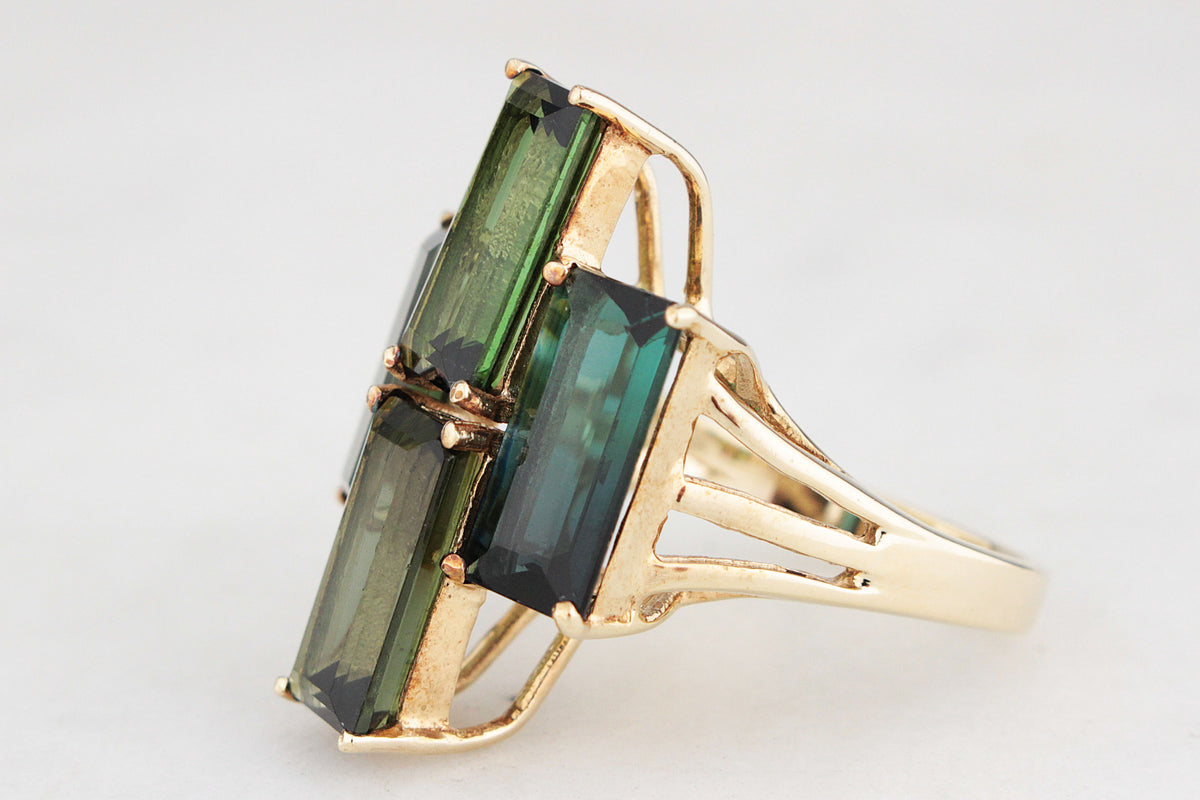 RETRO 8.40ct TOURMALINE COCKTAIL RING 9ct GOLD