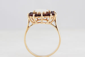 MID-CENTURY 1976 OPAL & GARNET RING 9ct GOLD