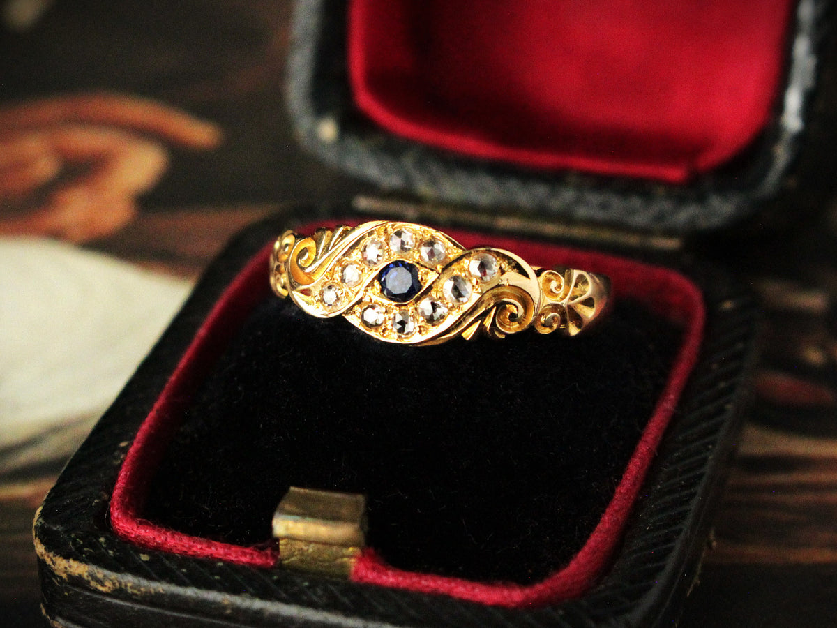 ANTIQUE EDWARDIAN SAPPHIRE &amp; DIAMOND RING 18ct GOLD