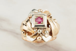 VINTAGE RETRO ERA ITALIAN c1945 RUBY RING 18ct YELLOW & WHITE GOLD