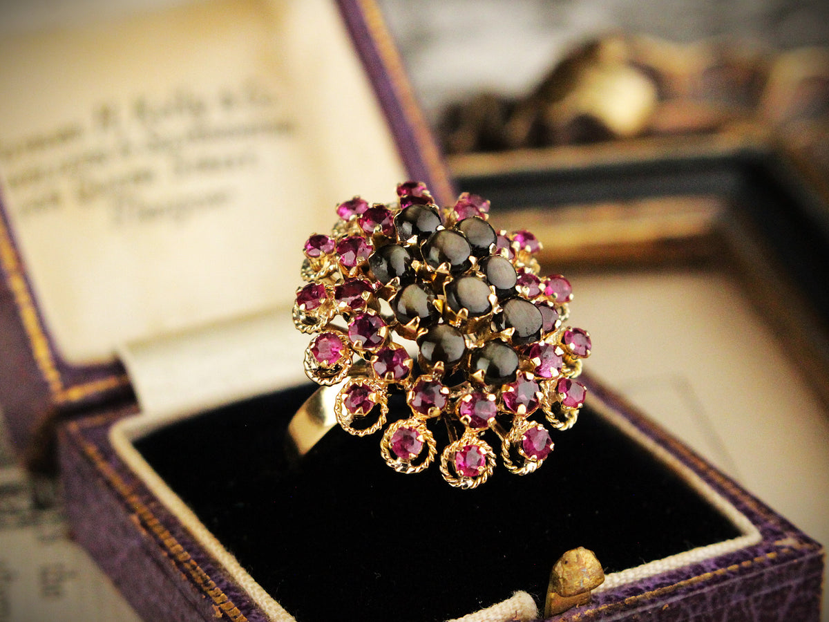 VINTAGE c1940 STAR SAPPHIRE &amp; RUBY RING 14ct GOLD