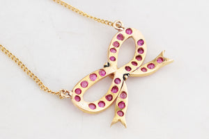 VINTAGE c1940 RUBY BOW NECKLACE 18ct GOLD
