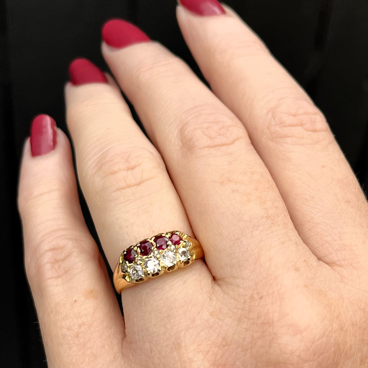ANTIQUE EDWARDIAN c1900 RUBY & DIAMOND RING 18ct YELLOW GOLD