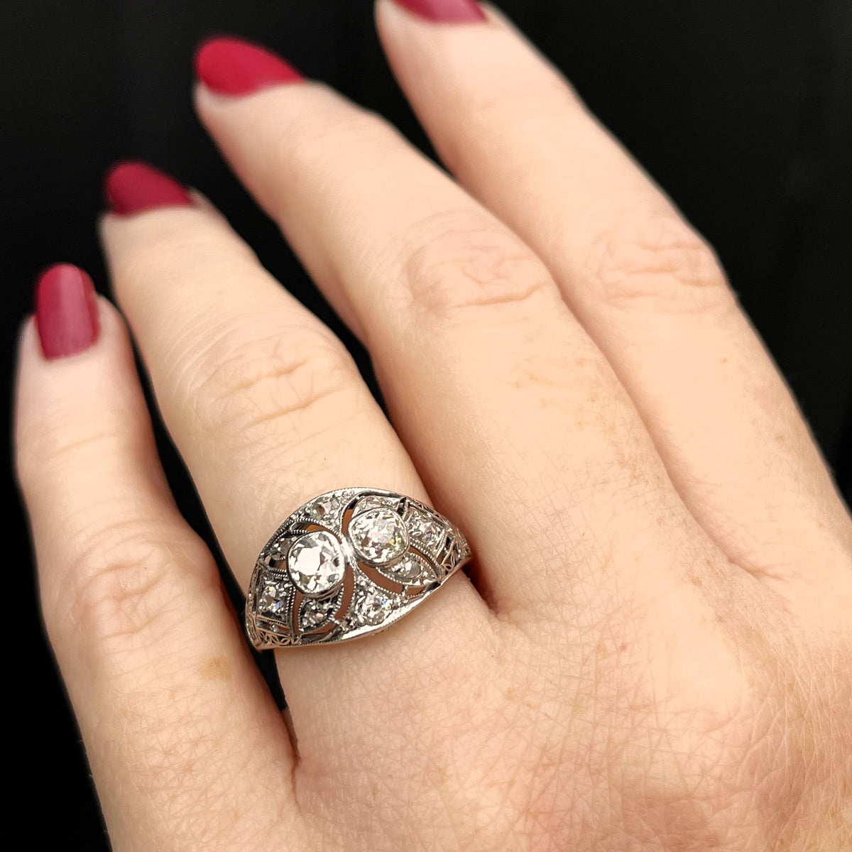 ANTIQUE ART DECO c1920 .95ct DIAMOND RING 14ct WHITE GOLD