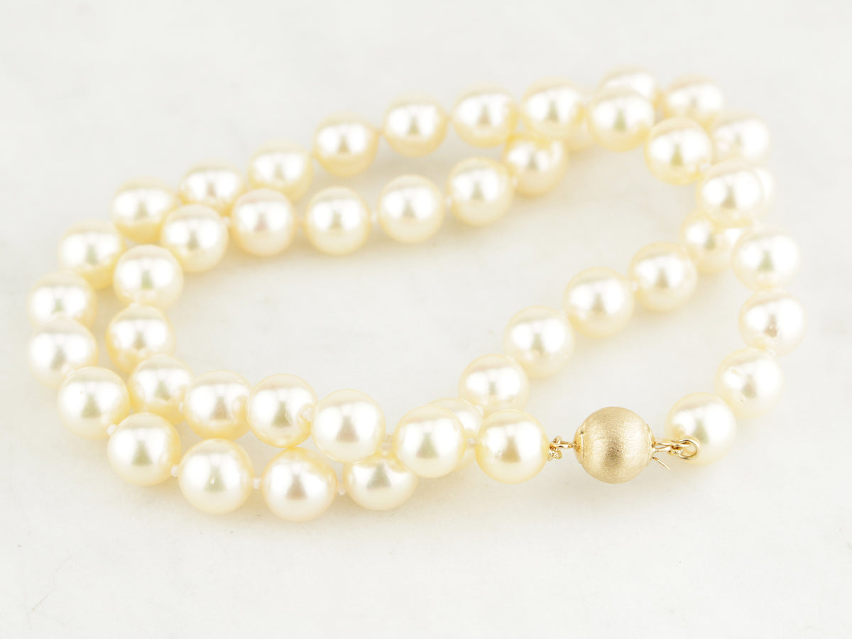 VINTAGE SINGLE STRAND PEARL NECKLACE 14ct GOLD