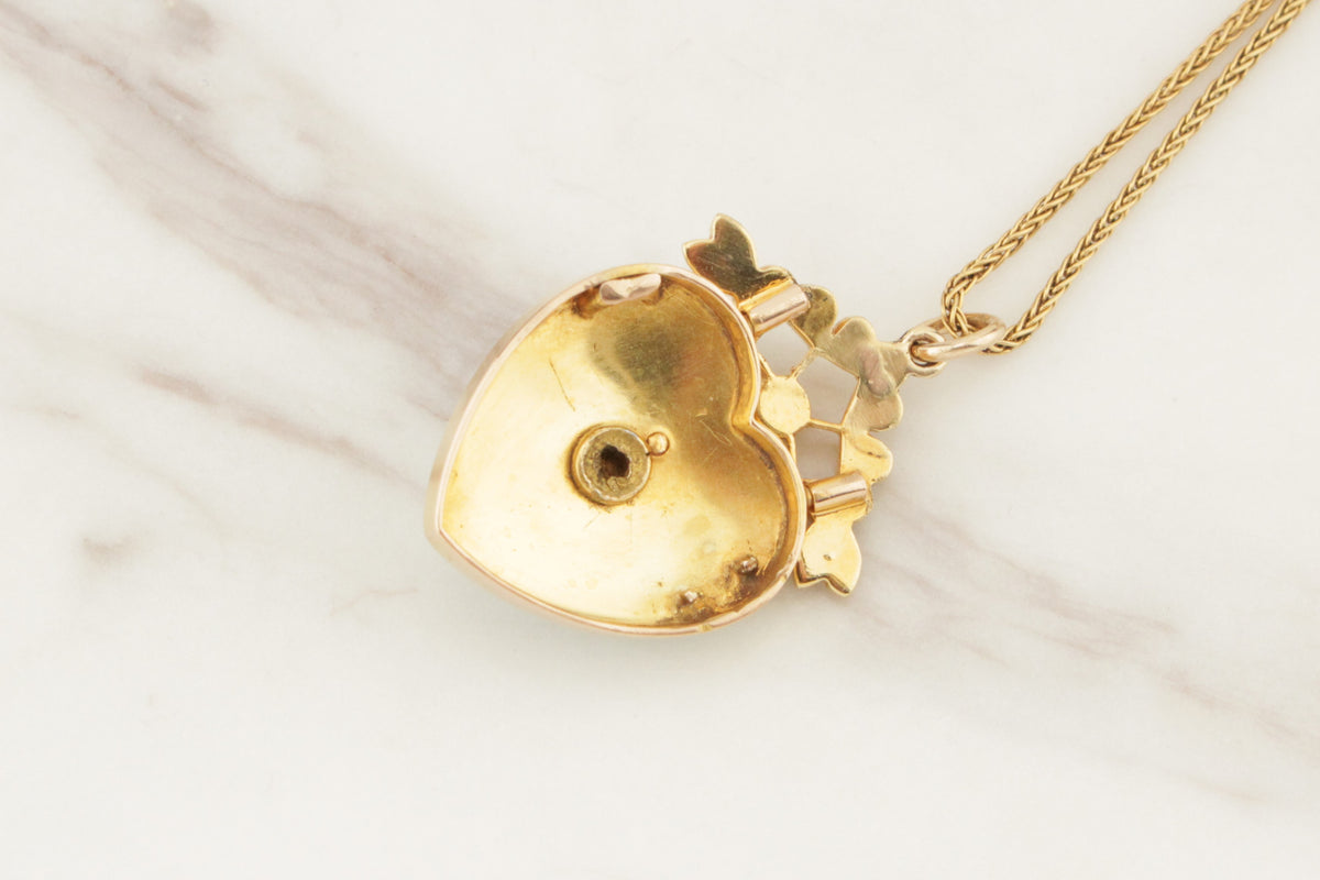 ANTIQUE EDWARDIAN EARLY 1900’s SEED PEARL & ENAMEL PENDANT 18ct YELLOW GOLD