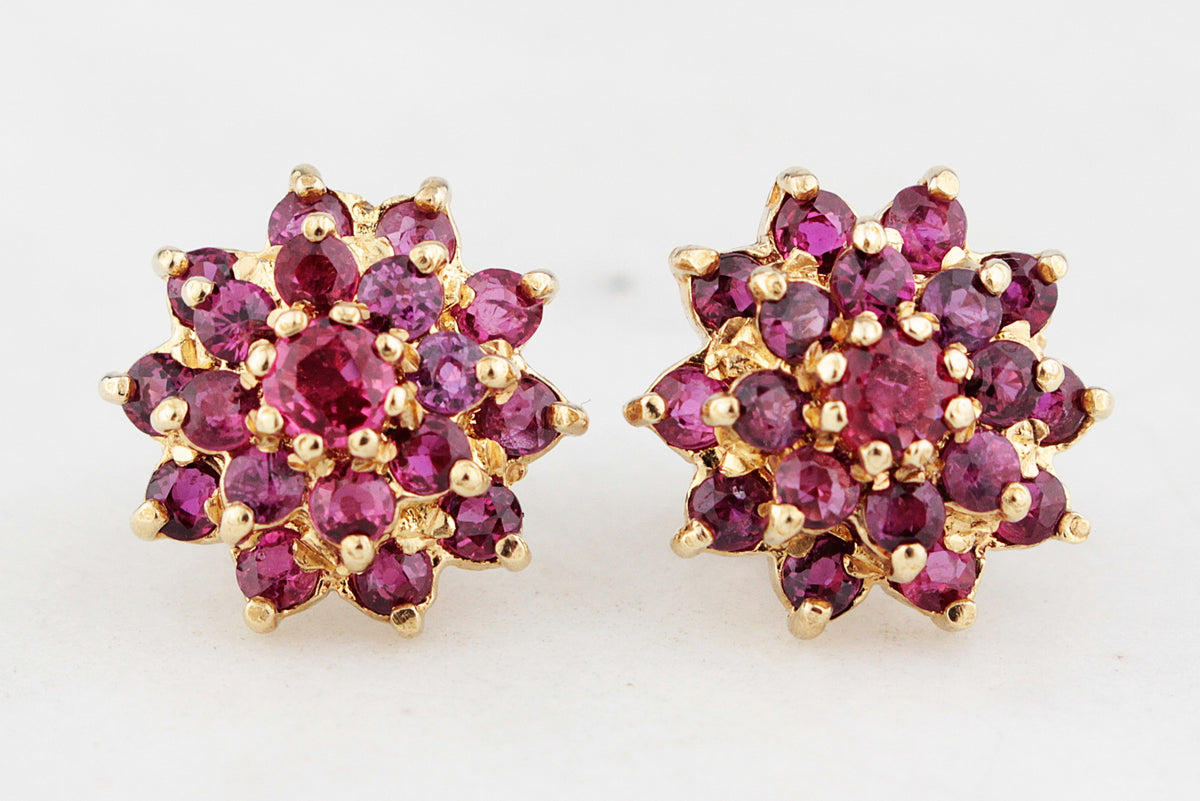 VINTAGE MID CENTURY 2.14ct RUBY EARRINGS 9ct GOLD