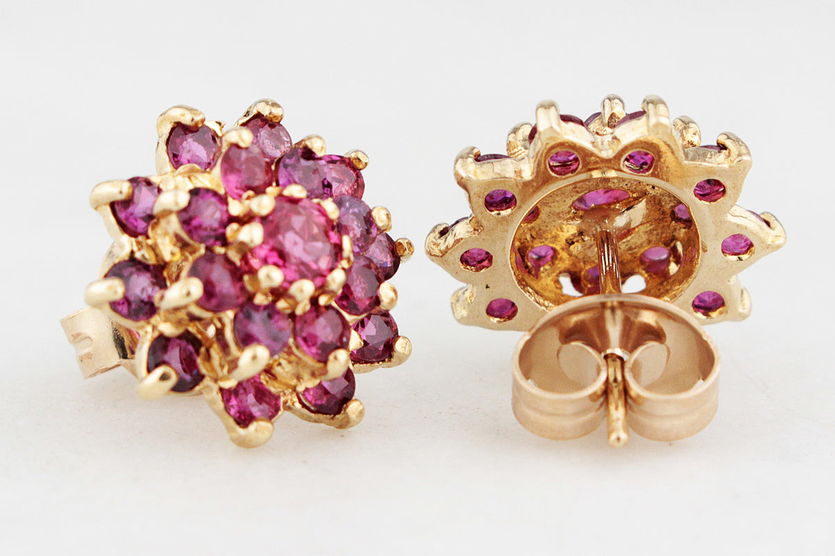 VINTAGE MID CENTURY 2.14ct RUBY EARRINGS 9ct GOLD