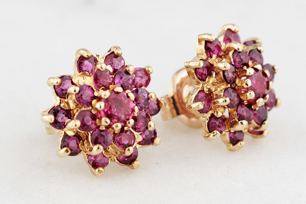 VINTAGE MID CENTURY 2.14ct RUBY EARRINGS 9ct GOLD