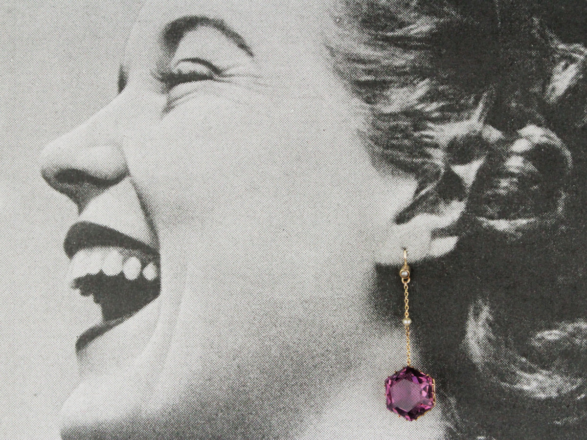 ANTIQUE VICTORIAN AMETHYST &amp; SEED PEARL EARRINGS 9ct GOLD