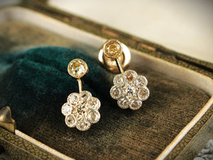 ANTIQUE EDWARDIAN .80ct DIAMOND EARRINGS 9ct GOLD