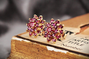 VINTAGE MID CENTURY 2.14ct RUBY EARRINGS 9ct GOLD