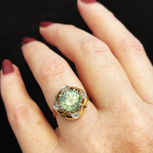 ANTIQUE ART DECO c1920 TOURMALINE & DIAMOND COCKTAIL RING 14ct GOLD