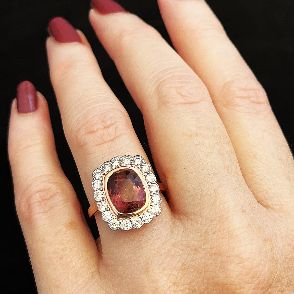 TOURMALINE &amp; DIAMOND RING 14ct WHITE &amp; ROSE GOLD