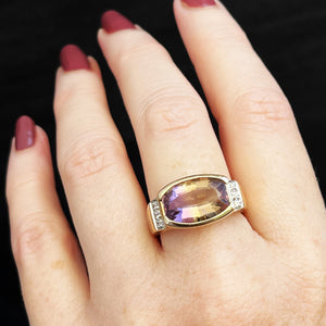 VINTAGE 6ct AMETRINE & DIAMOND RING 9ct GOLD