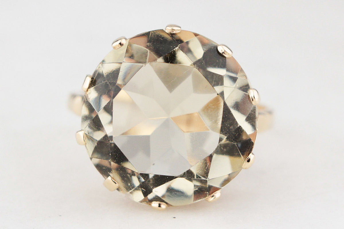 MID-CENTURY 11.70ct CITRINE COCKTAIL RING 9ct GOLD