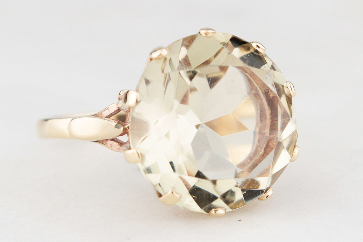 MID-CENTURY 11.70ct CITRINE COCKTAIL RING 9ct GOLD