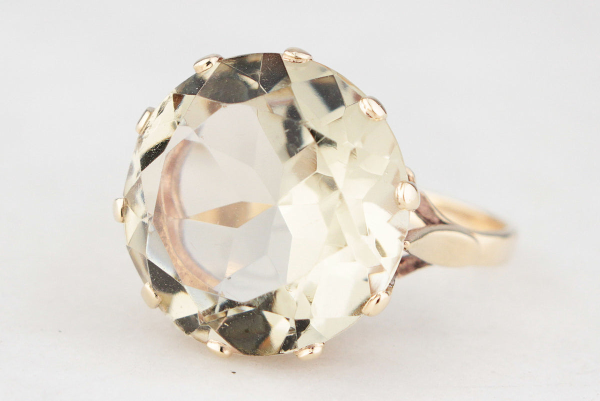 MID-CENTURY 11.70ct CITRINE COCKTAIL RING 9ct GOLD