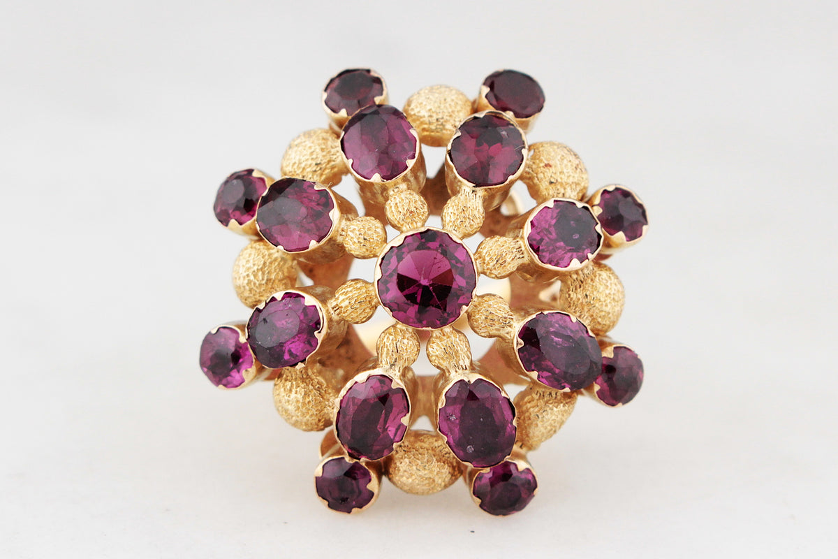 VINTAGE 1940’S PYROPE GARNET COCKTAIL RING 14ct GOLD