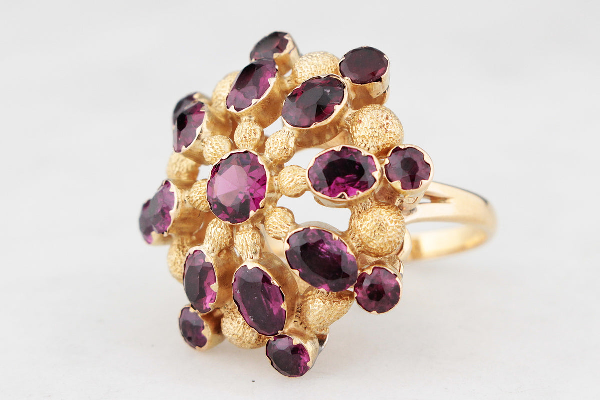 VINTAGE 1940’S PYROPE GARNET COCKTAIL RING 14ct GOLD