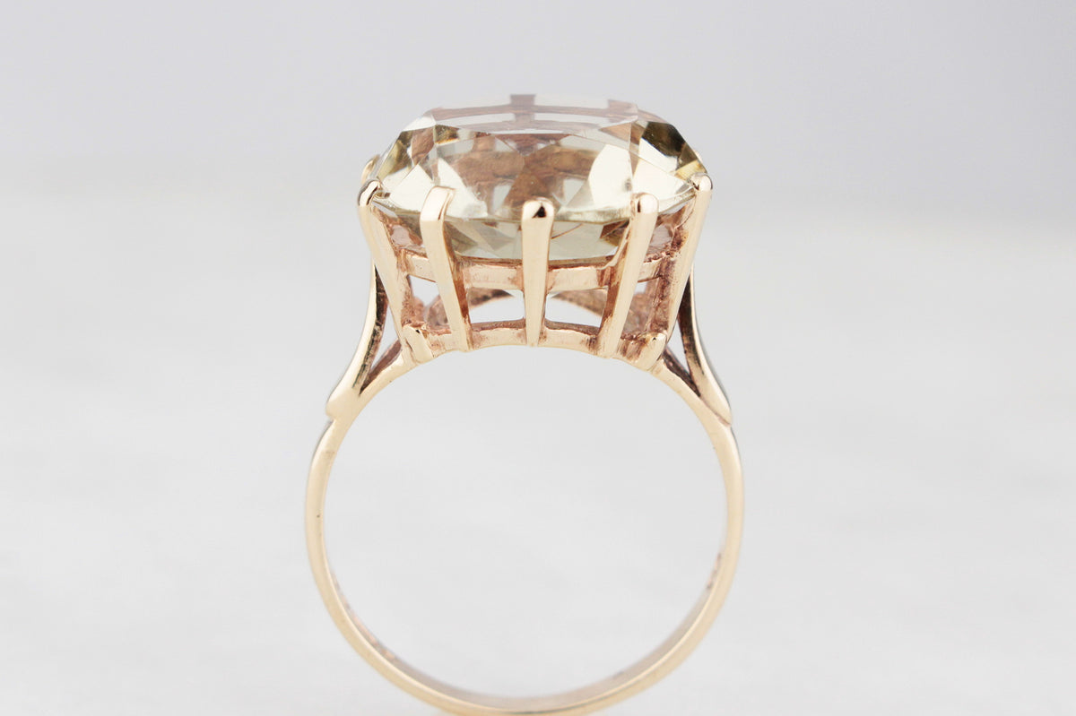 MID-CENTURY 11.70ct CITRINE COCKTAIL RING 9ct GOLD