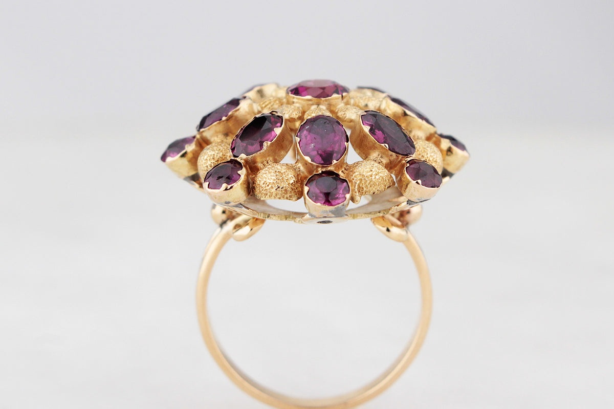 VINTAGE 1940’S PYROPE GARNET COCKTAIL RING 14ct GOLD