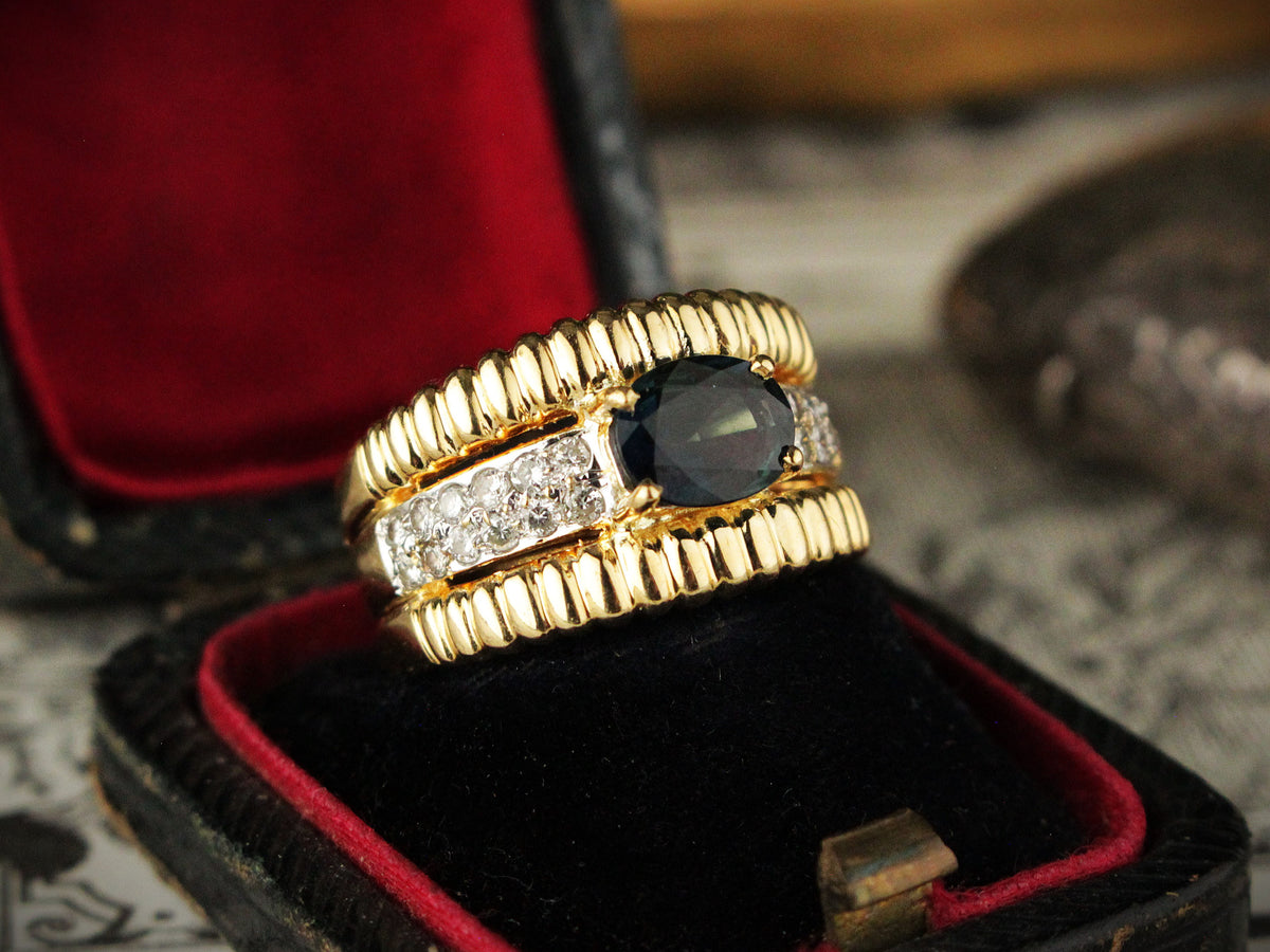 VINTAGE 1.27ct PARTI SAPPHIRE &amp; DIAMOND RING 18ct GOLD