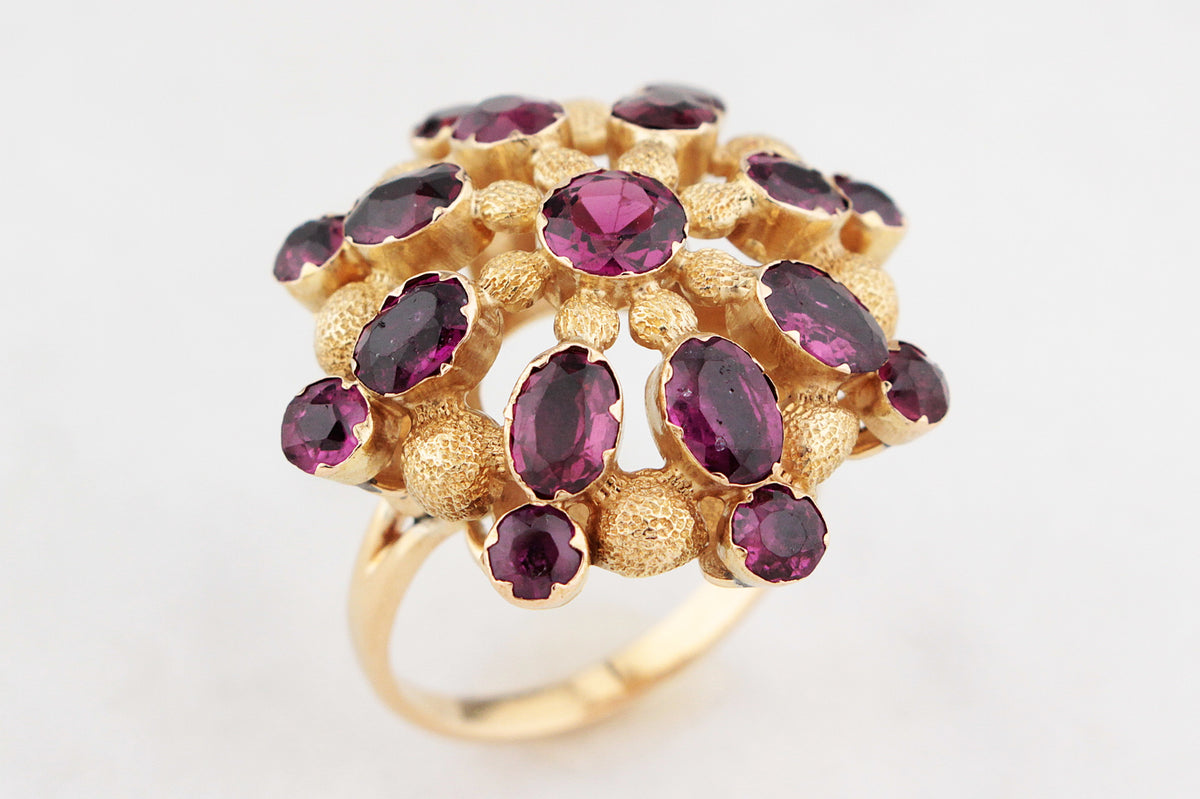 VINTAGE 1940’S PYROPE GARNET COCKTAIL RING 14ct GOLD
