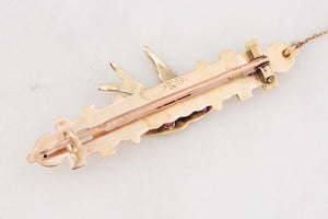 ANTIQUE AUSTRALIAN RUBY AND SEED PEARL SWALLOW BROOCH 9ct GOLD