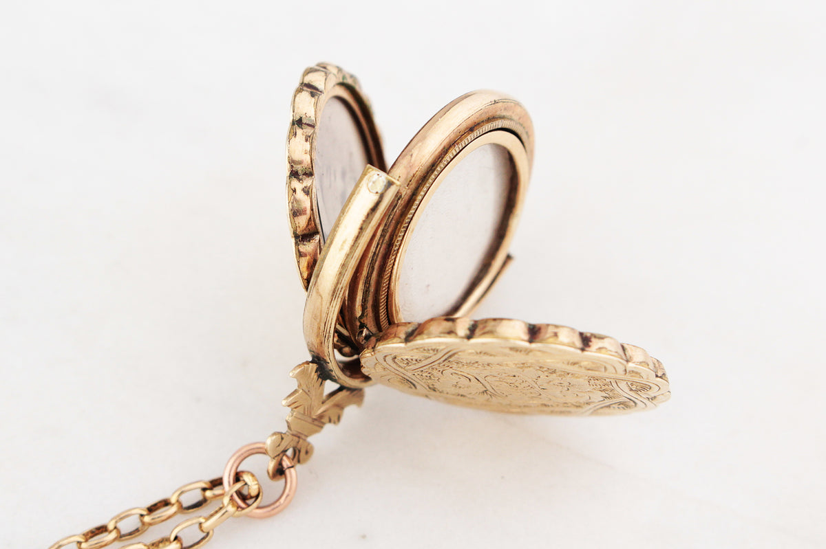 ANTIQUE EDWARDIAN ENGRAVED SPINNING FOB LOCKET 9ct GOLD