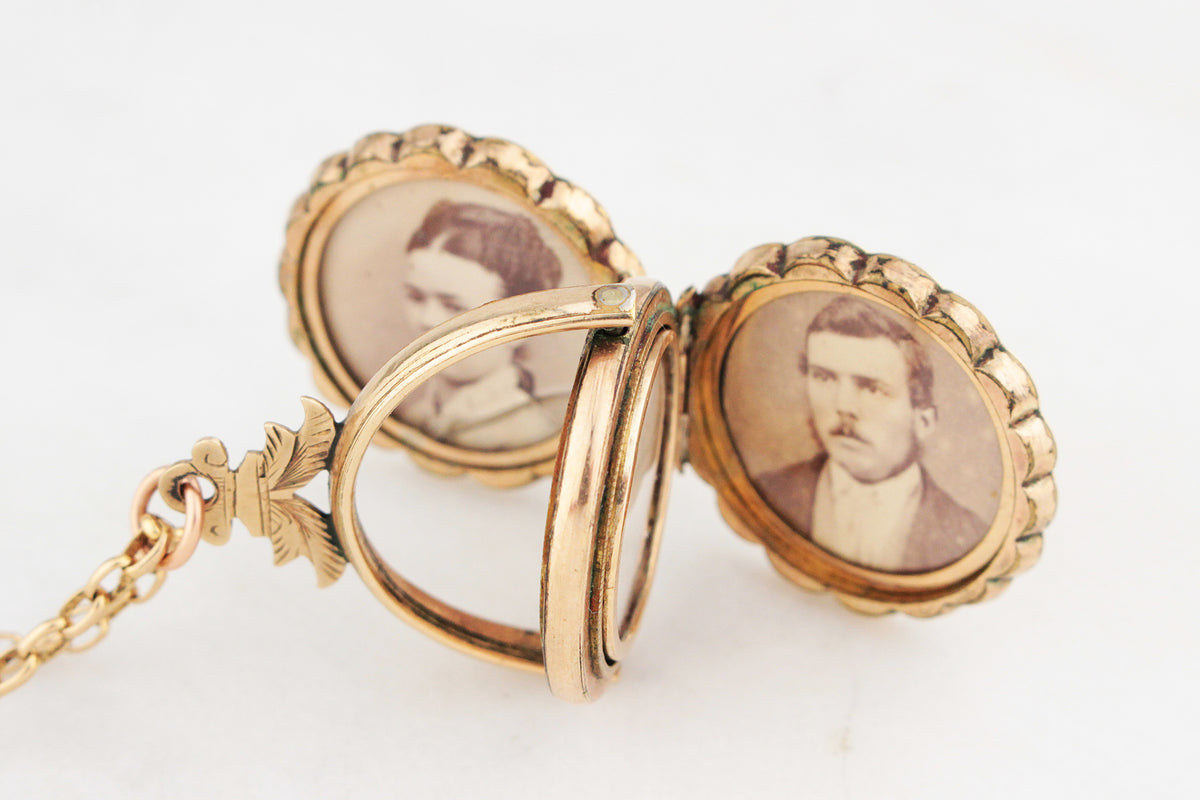 ANTIQUE EDWARDIAN ENGRAVED SPINNING FOB LOCKET 9ct GOLD