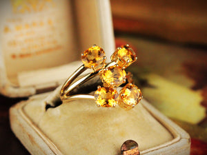 VINTAGE CITRINE CLUSTER COCKTAIL RING 14ct GOLD