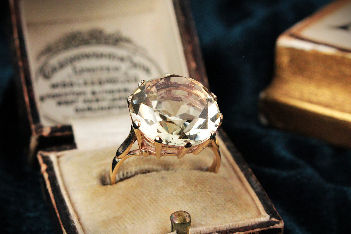 MID-CENTURY 11.70ct CITRINE COCKTAIL RING 9ct GOLD