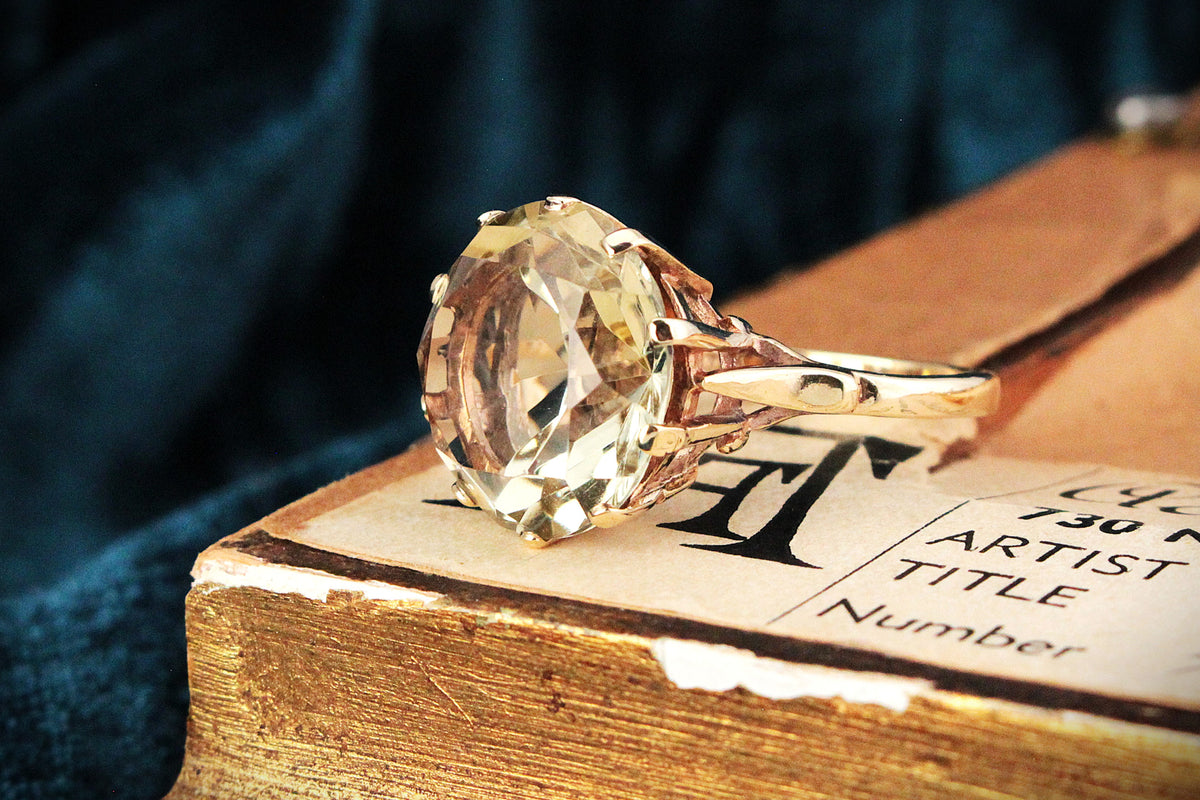 MID-CENTURY 11.70ct CITRINE COCKTAIL RING 9ct GOLD