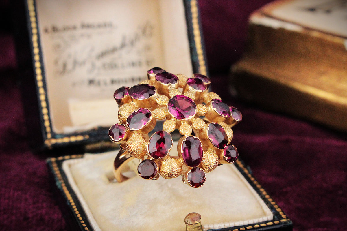 VINTAGE 1940’S PYROPE GARNET COCKTAIL RING 14ct GOLD