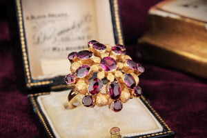VINTAGE 1940’S PYROPE GARNET COCKTAIL RING 14ct GOLD